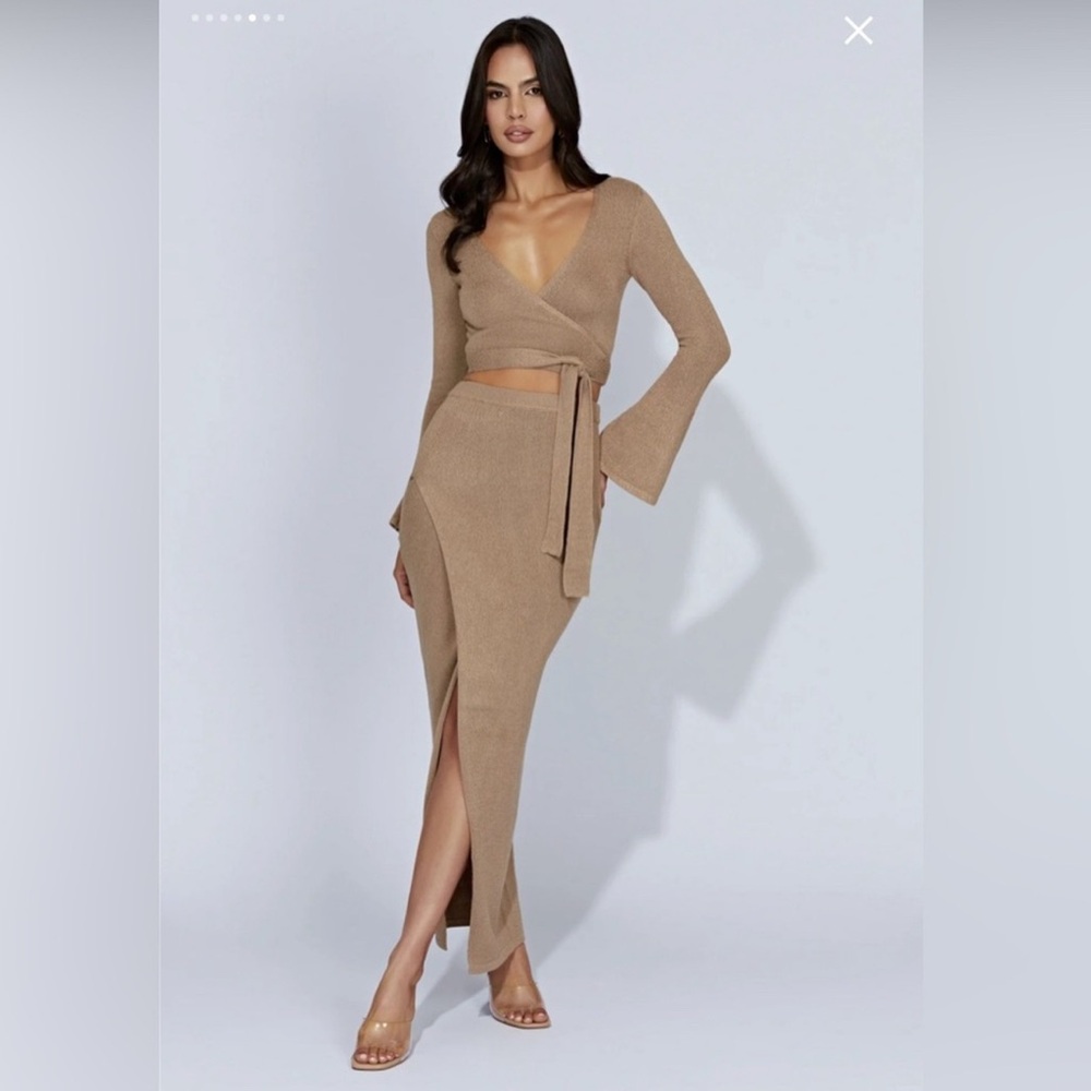 Meshki Petra Taupe Knit Skirt Set